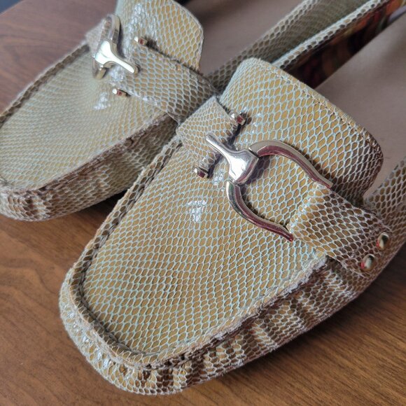 Ann Klein iflex Leather Snakeskin Loafer, Tan, Women’s Sz 10 Moccasin Flats EUC - Picture 2 of 12